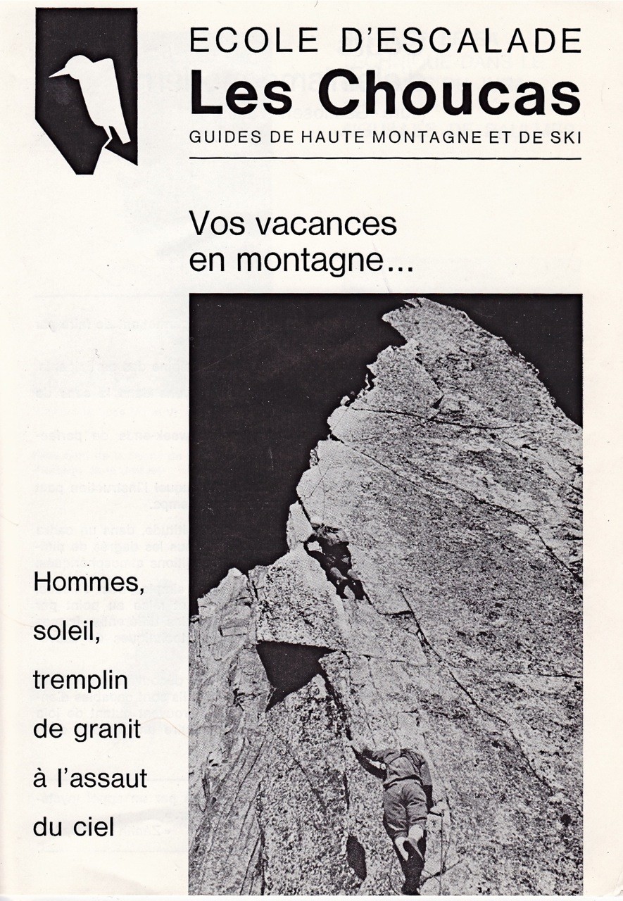 Années 1960: page 1 du prospectus de l'Ecole d'Escalade des Choucas aux Aiguilles de Baulmes
