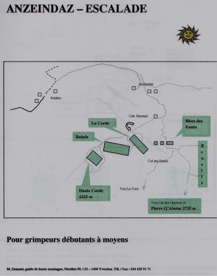 Anzeindaz, plan général des sites d'escalade 'Demont'