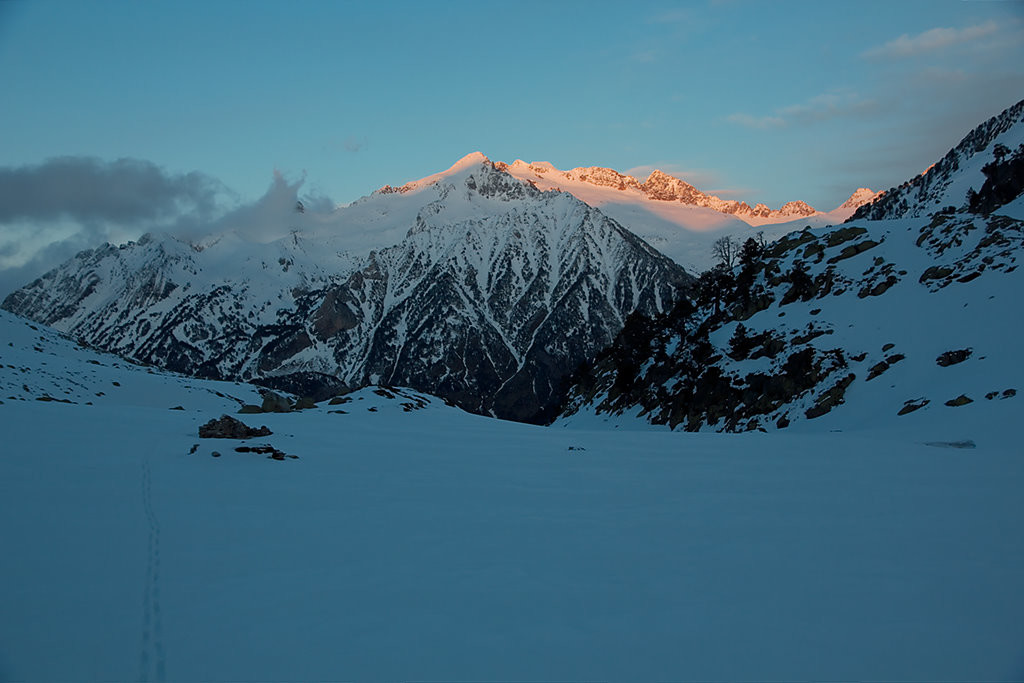 Depuis la cabane de Lliterola, coucher de soleil sur la Maladeta