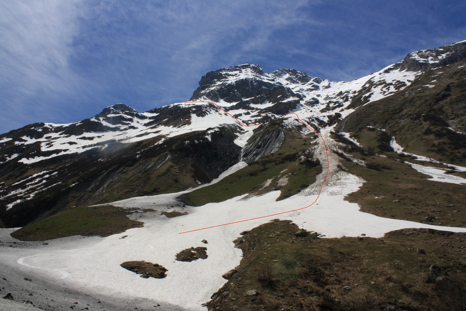 L'itinéraire suivi en aval du Petit Roux, vu du Replat