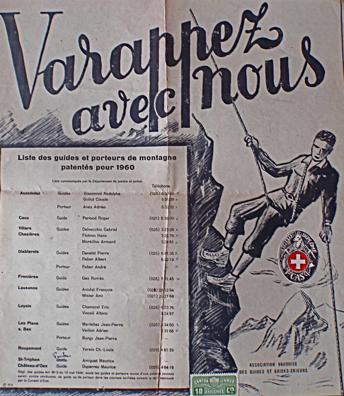 Liste des guides autorisés à pratiquer: le nom de l'artiste qui a dessiné l'affiche s'est perdu dans les temps révolus