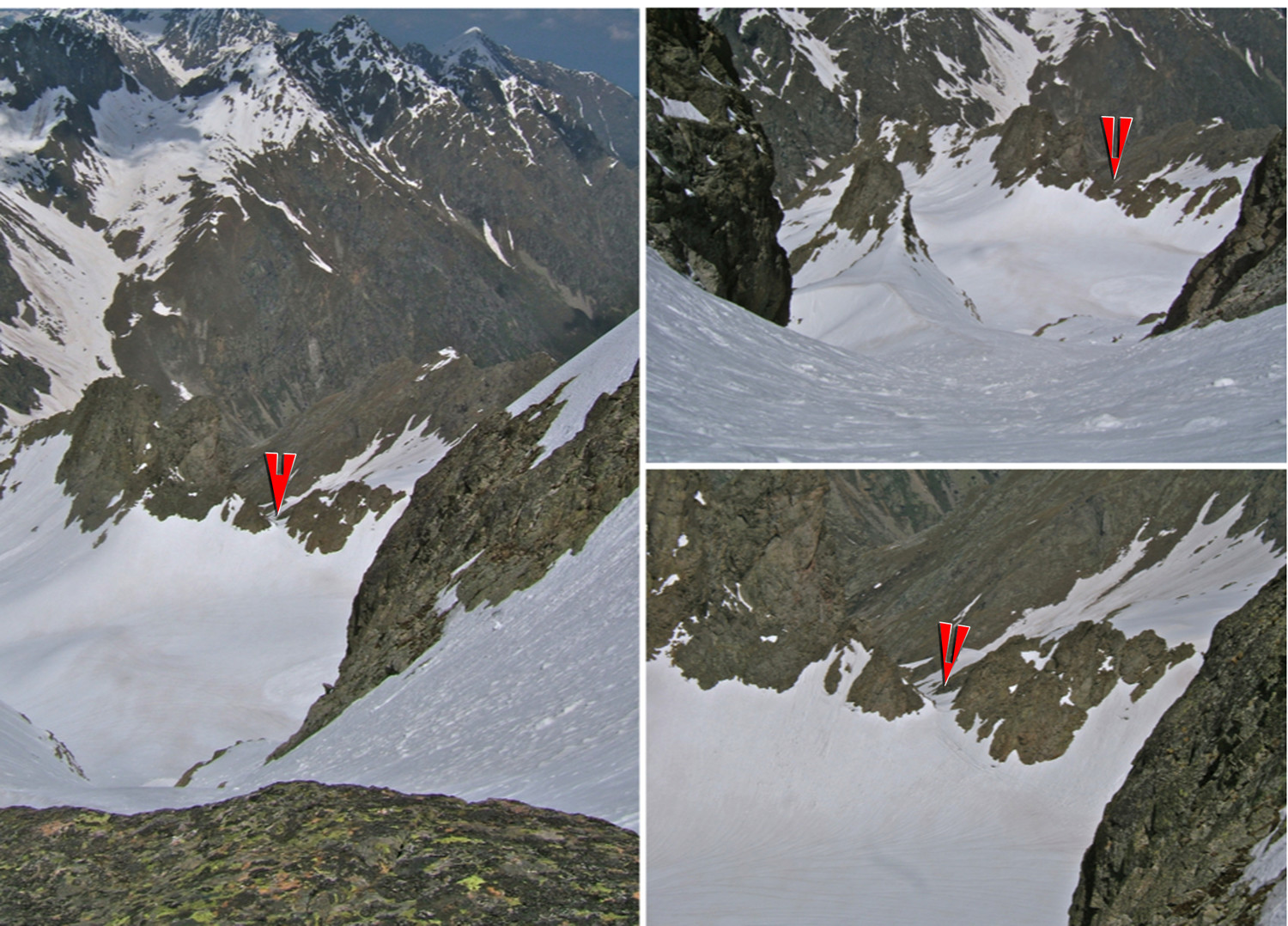 Les couloirs N du Collet de St Robert menant à la Brèche Forcella Roccati.