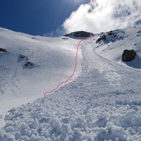 La ripida paretina W e la cima del Sasso di Conca 3150 m.