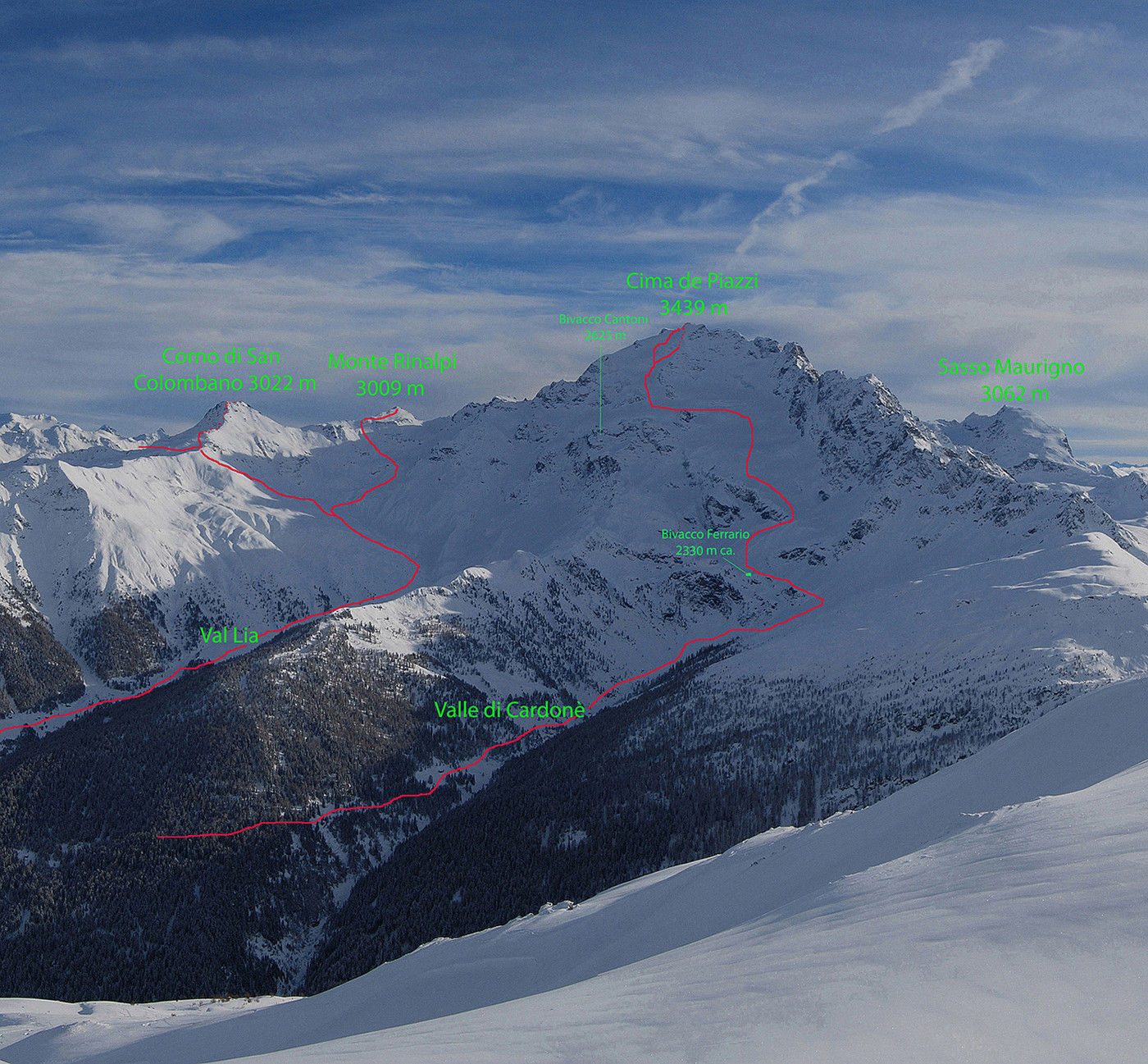 La Cima de Piazzi 3439 m dalla Motta Grande 2702 m.