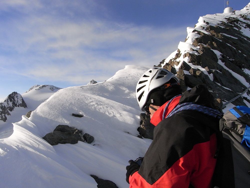 Cyril au pied de l'arête