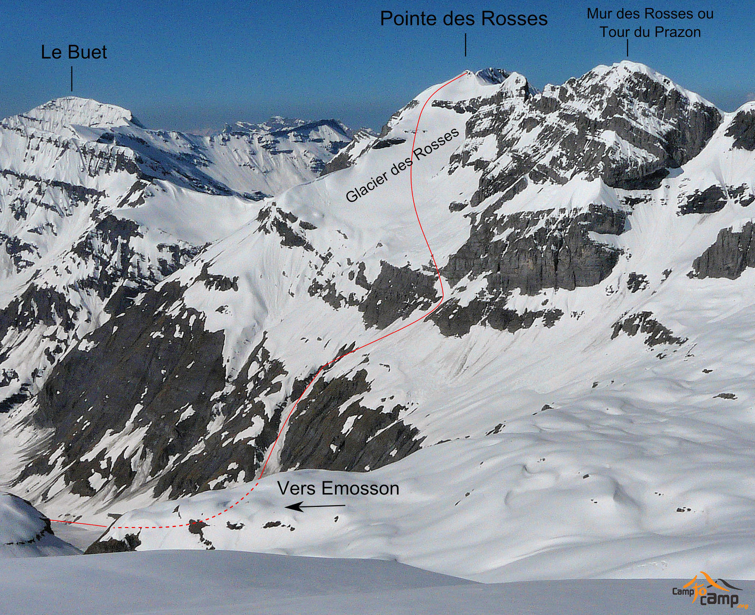 Pointe des Rosses descente lors de la traversée