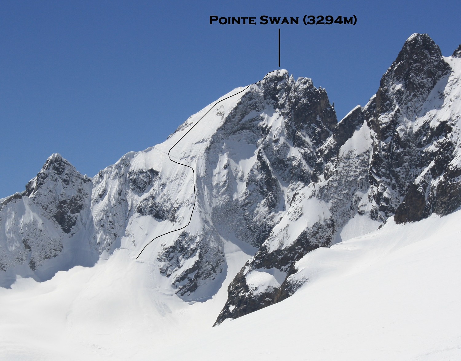La Pointe Swan et l'itinéraire du versant NE