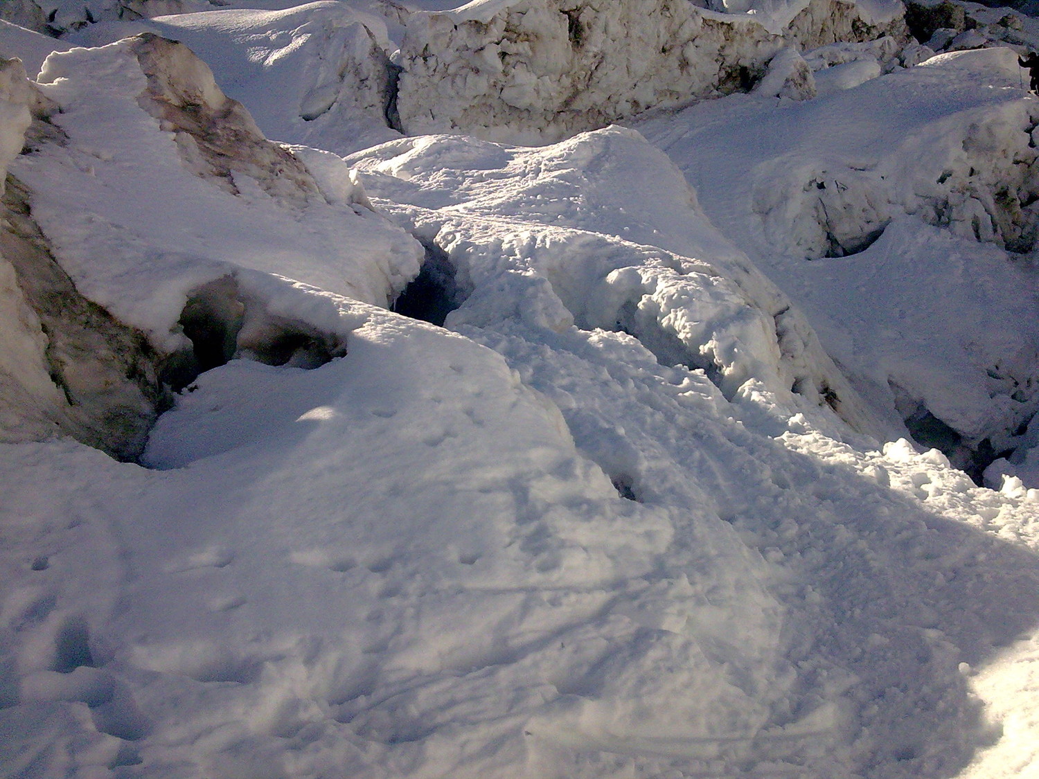 Passage délicat sur la zone glaciere de la Jonction
