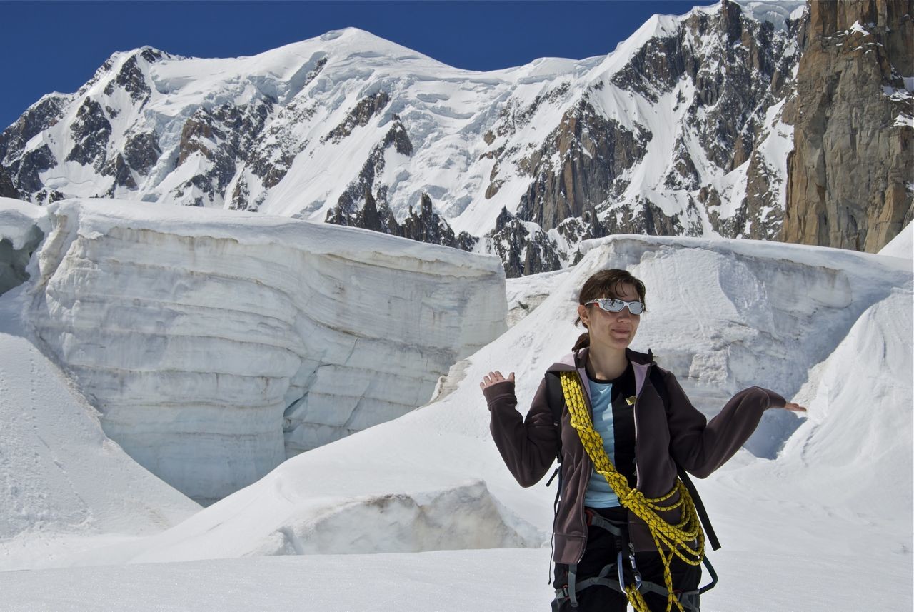 Au milieu des crevasses du glacier du Géant