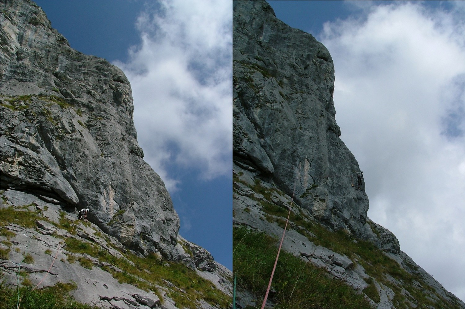 Ligne de Vie : L22 dans le "Grand Pilier", Philippe équipe le 1° point, plus haut le crux
