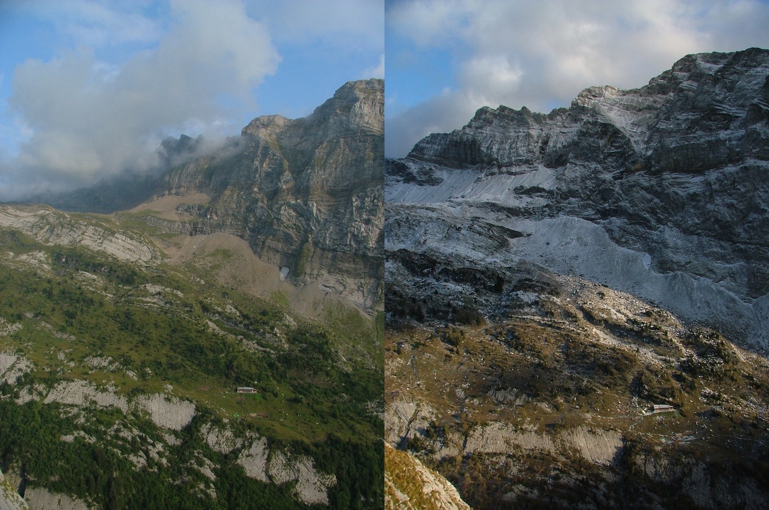 Ligne de Vie : depuis R22 deux vues vers le refuge de Folly, en bas à gauche un morceau de "les Copains d'Abord"