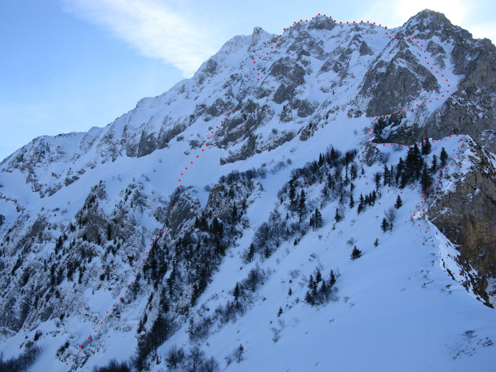 depuis la base de la crête de Lourtica
