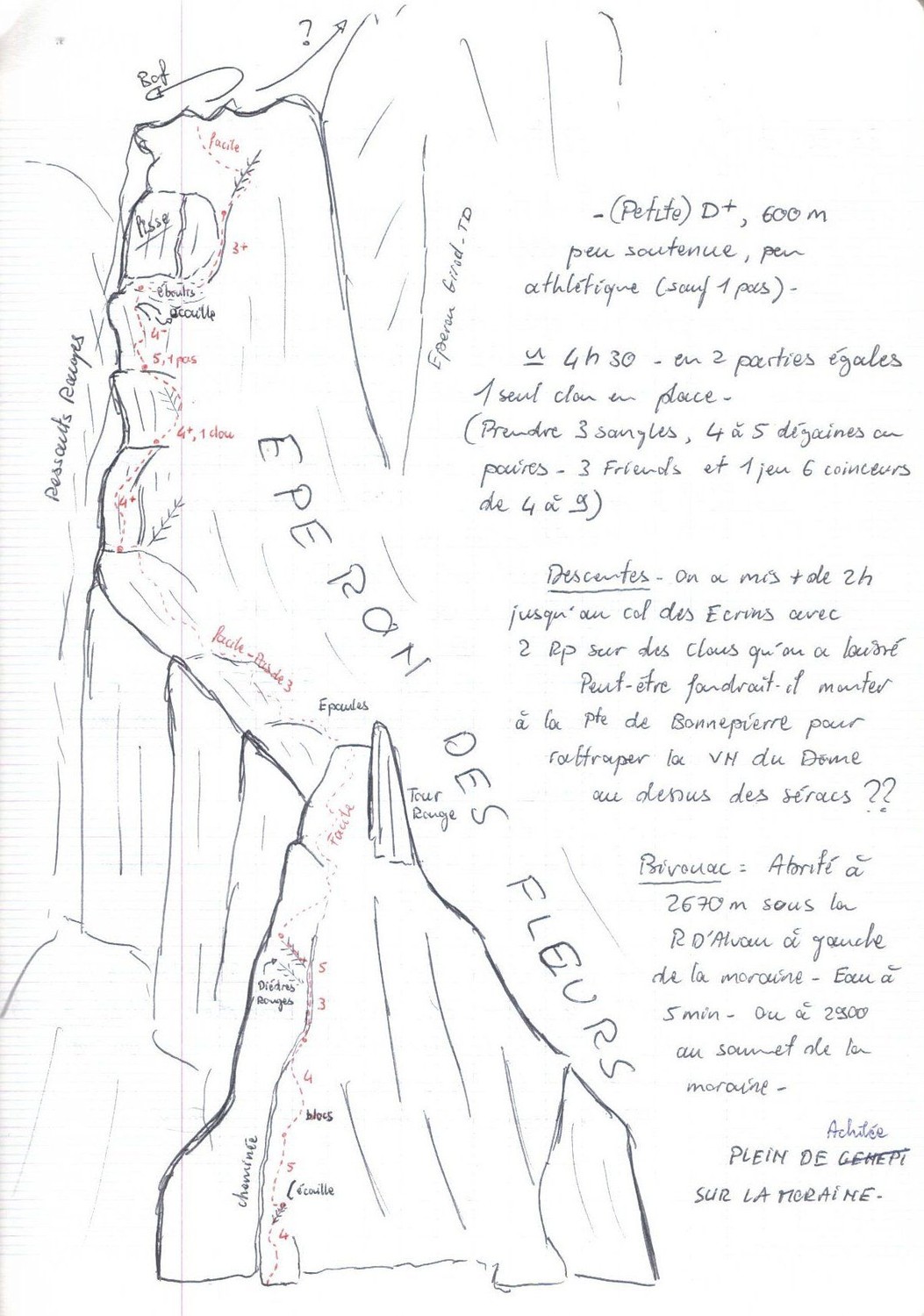 Eperon des Fleurs, note manuscrite
