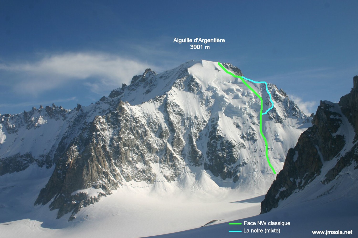 La face NW de l'Argentière vue depuis l'Aiguille de la Varappe ...