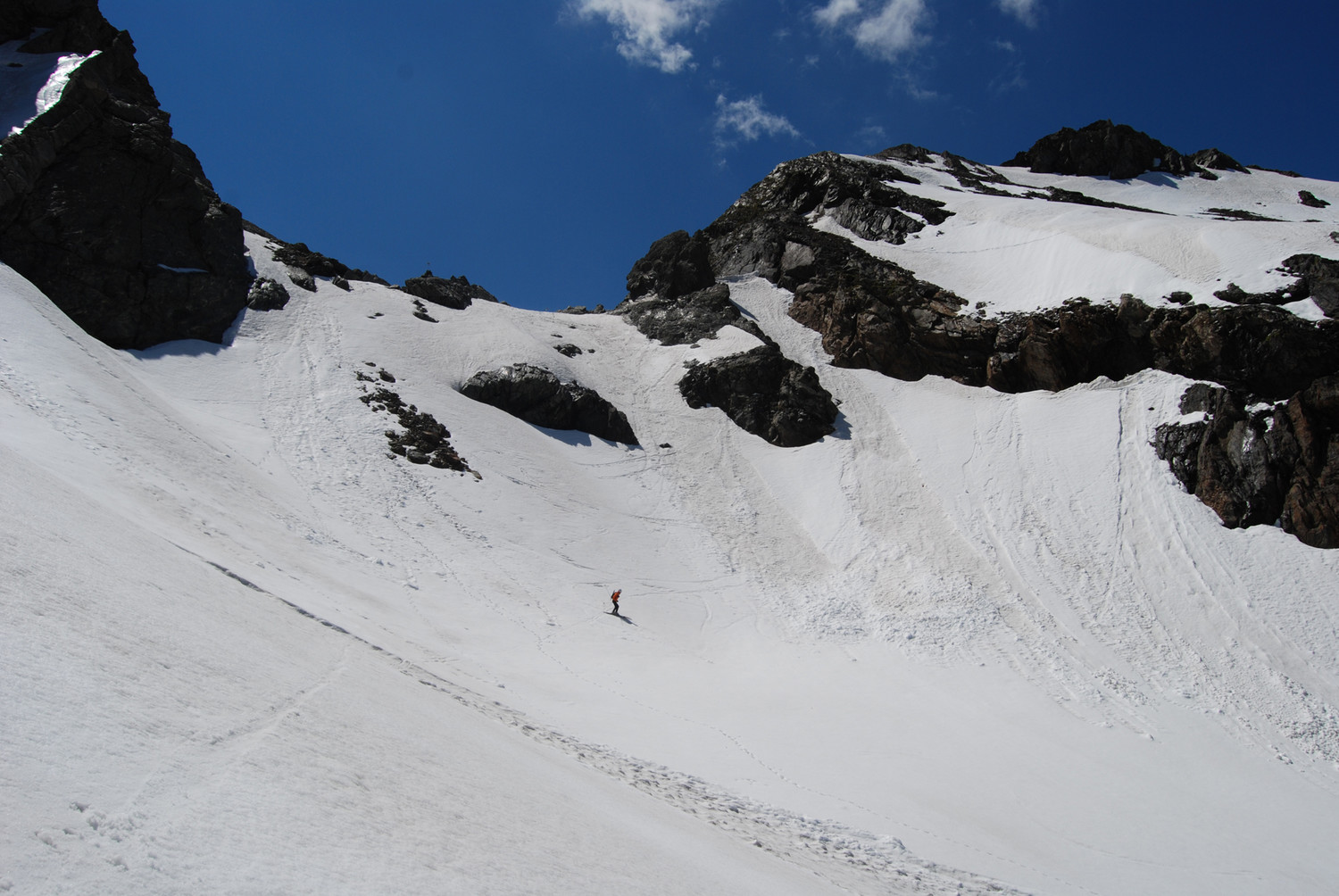 In discesa dal Passo dell'Omo di Malgina.