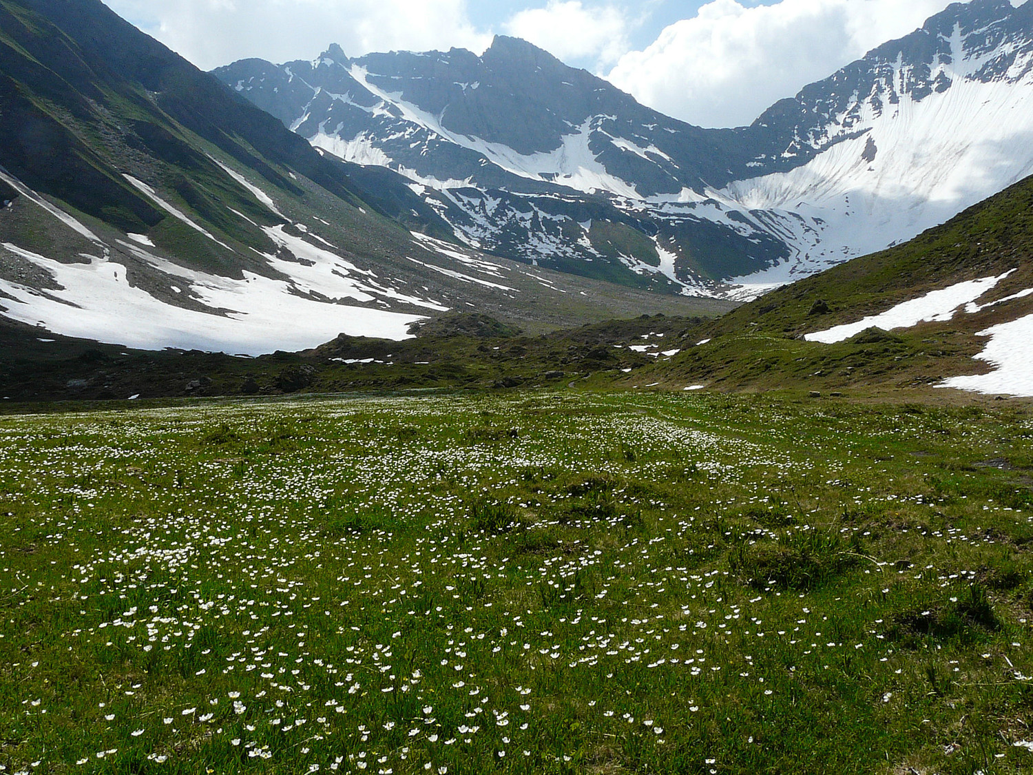 Le vallon de Malatra le col de Bonalex au bout du vallon avec l'aiguille de Bonalex à gauche