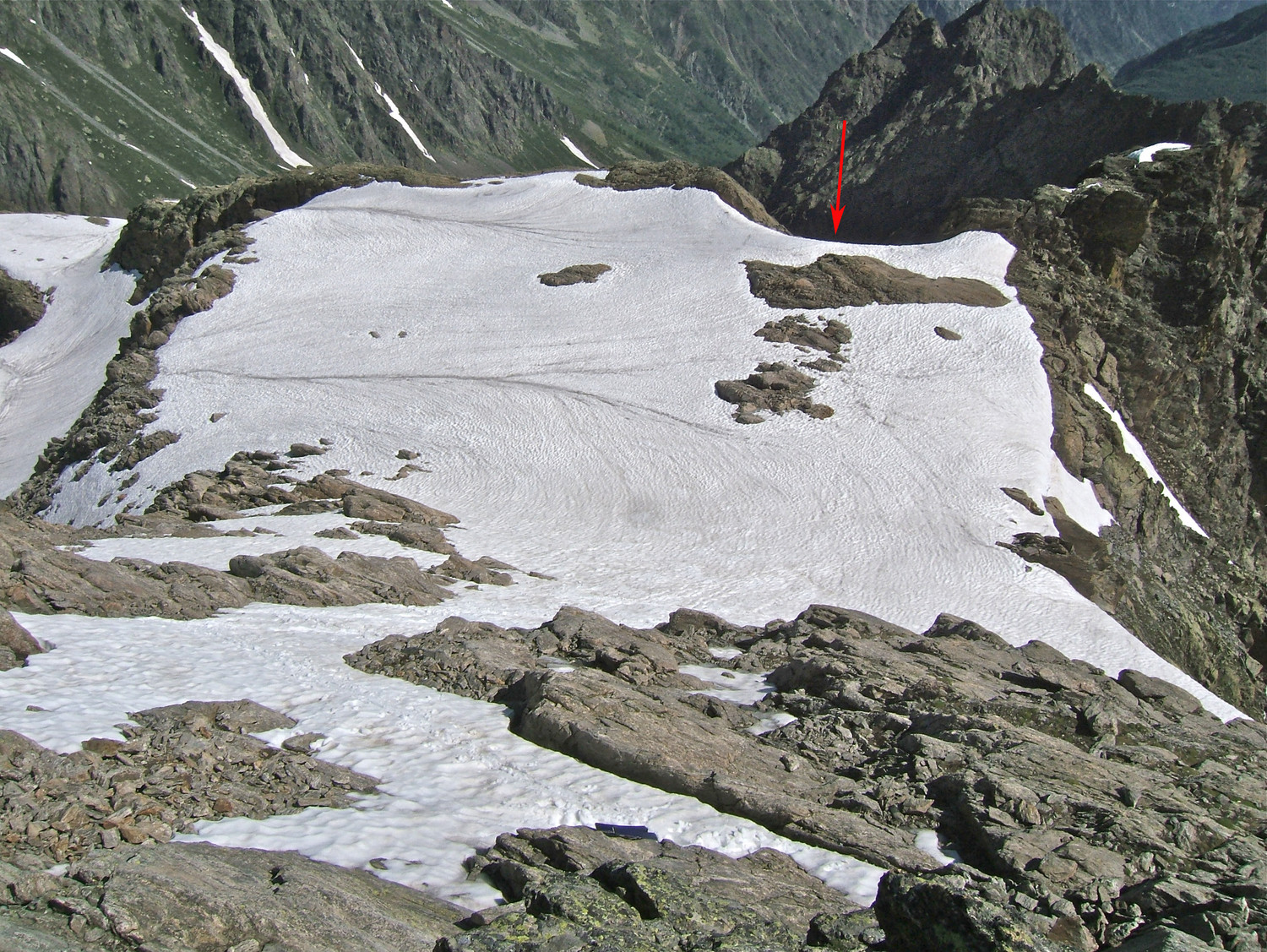 Le départ du couloir au niveau du plateau vers 2900m.