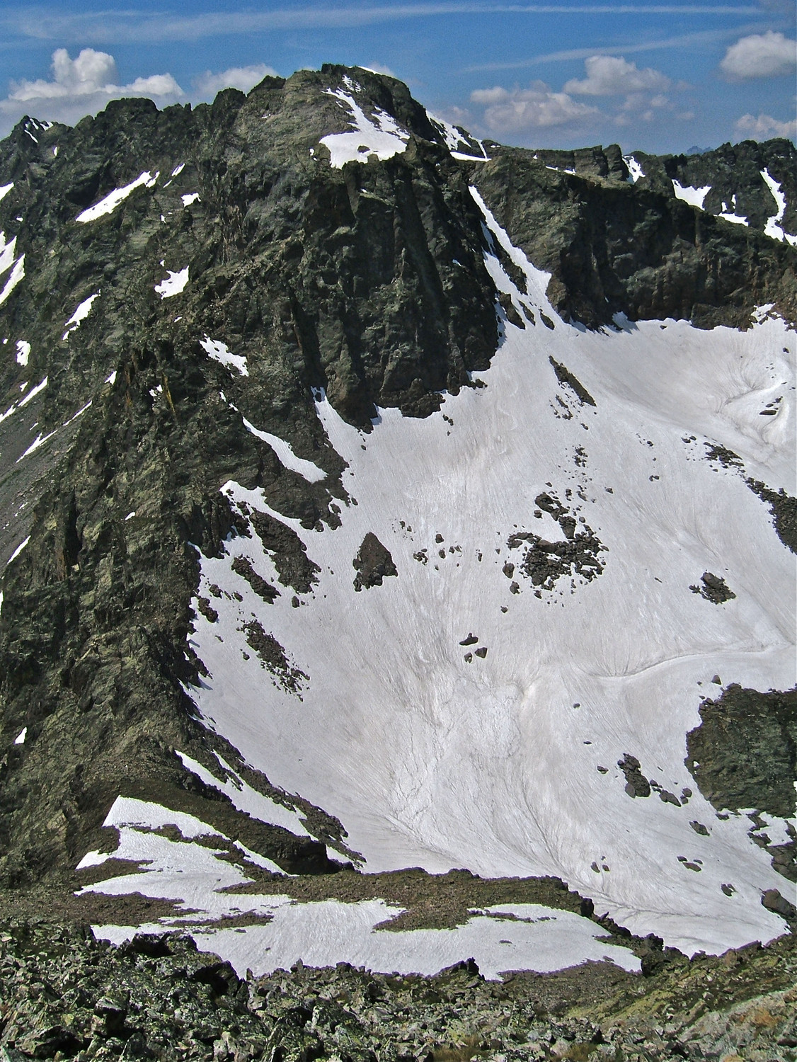 De Becco Alto del Piz vue sur Dente del Vallone et l'itinéraire de descente.
