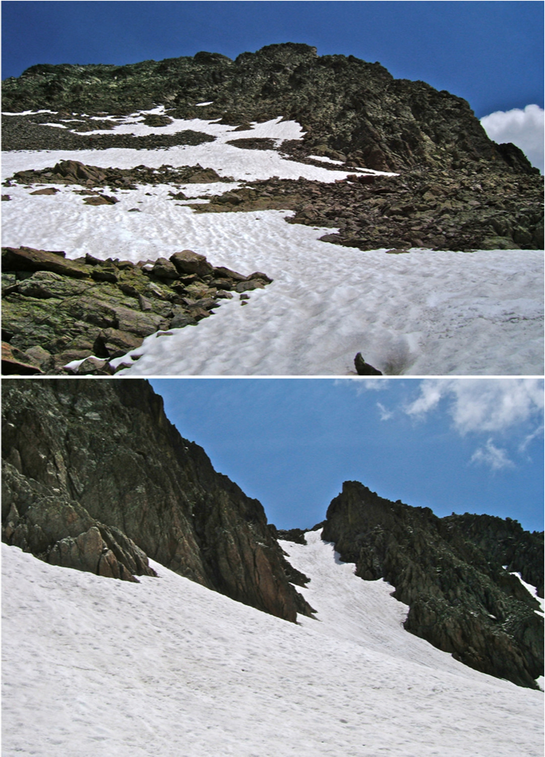 Pente sommitale de Becco Alto del Piz et son petit couloir d'accés.