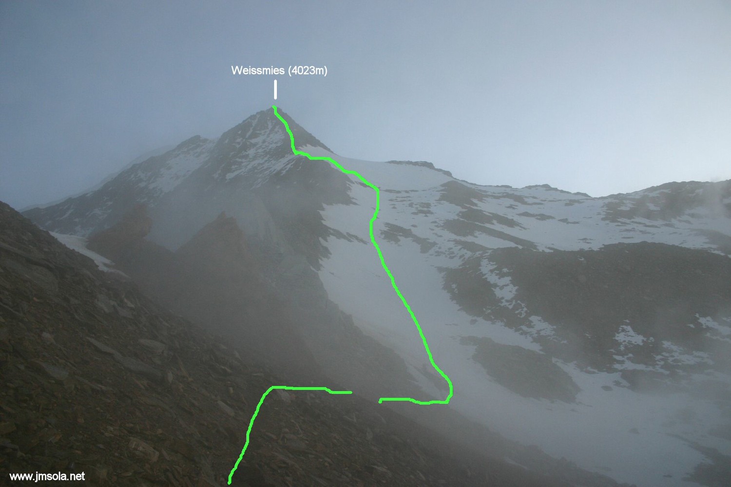 L'arête S vue depuis le col