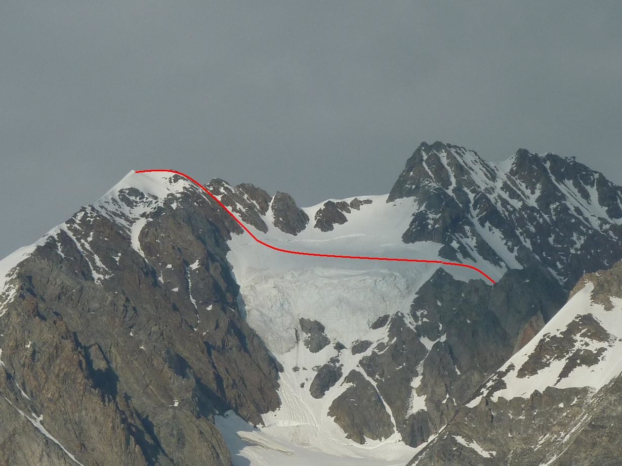 Passage sur le glacier suspendu. Suite à celui là, il faut contourner le rocher et descendre sur le glacier de la Lée Blanche