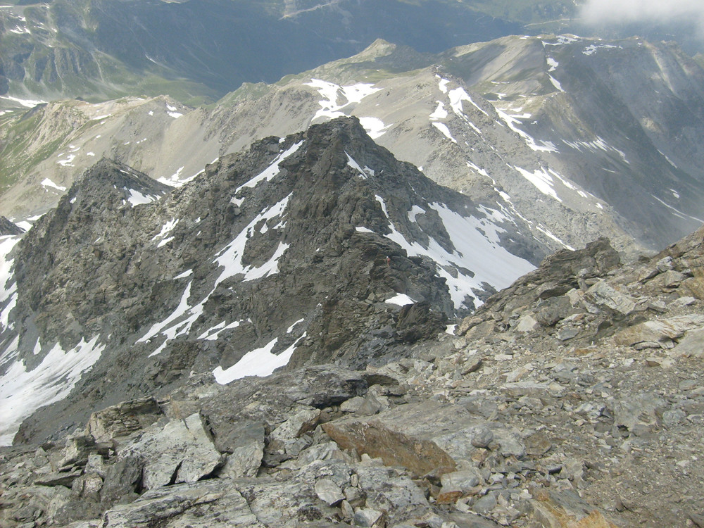 Du sommet la partie difficile de l'arête