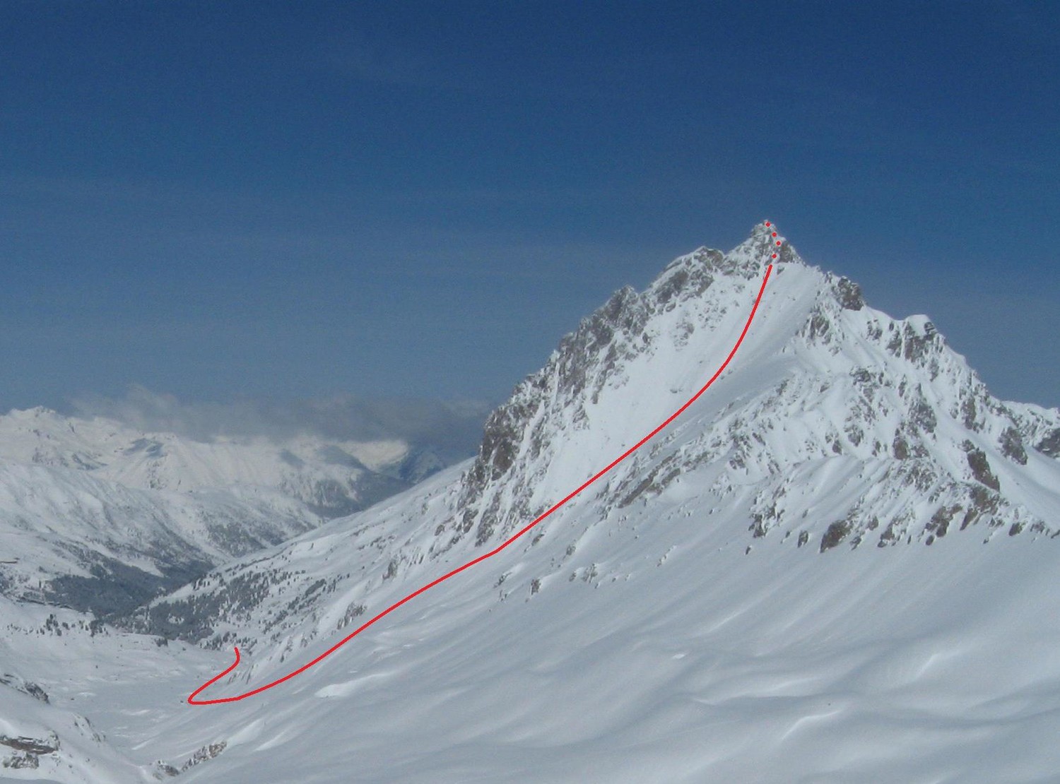 Aiguille du Fruit - Tracé face SW