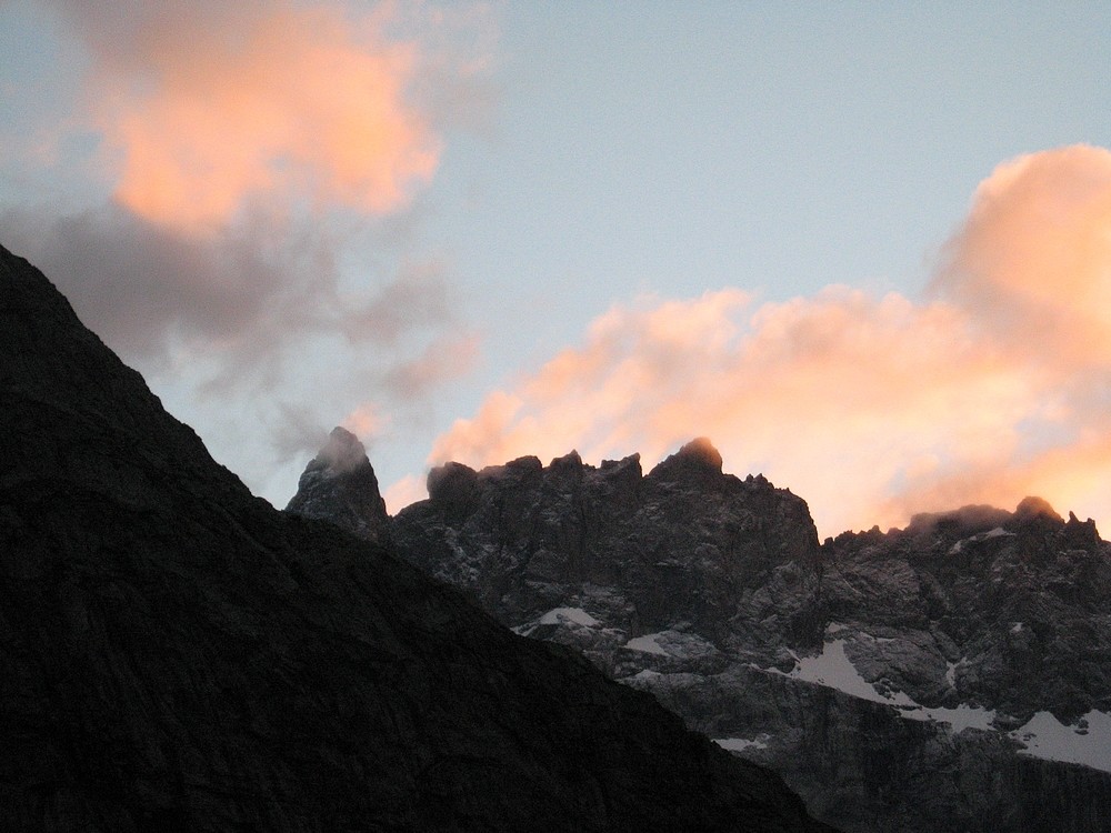 Pic Gény - Arête E : Vue sur la Meije, légèrement platrée, pendant la montée