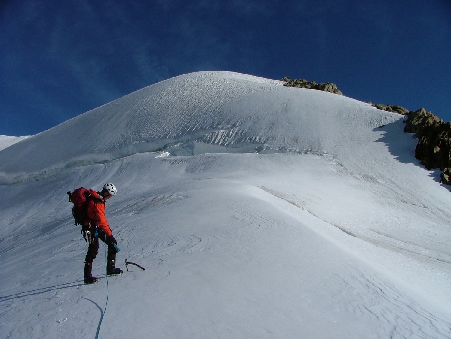 Tré la Tête, haut du glacier du Petit Mont Blanc le plus facile passage de la rimaye