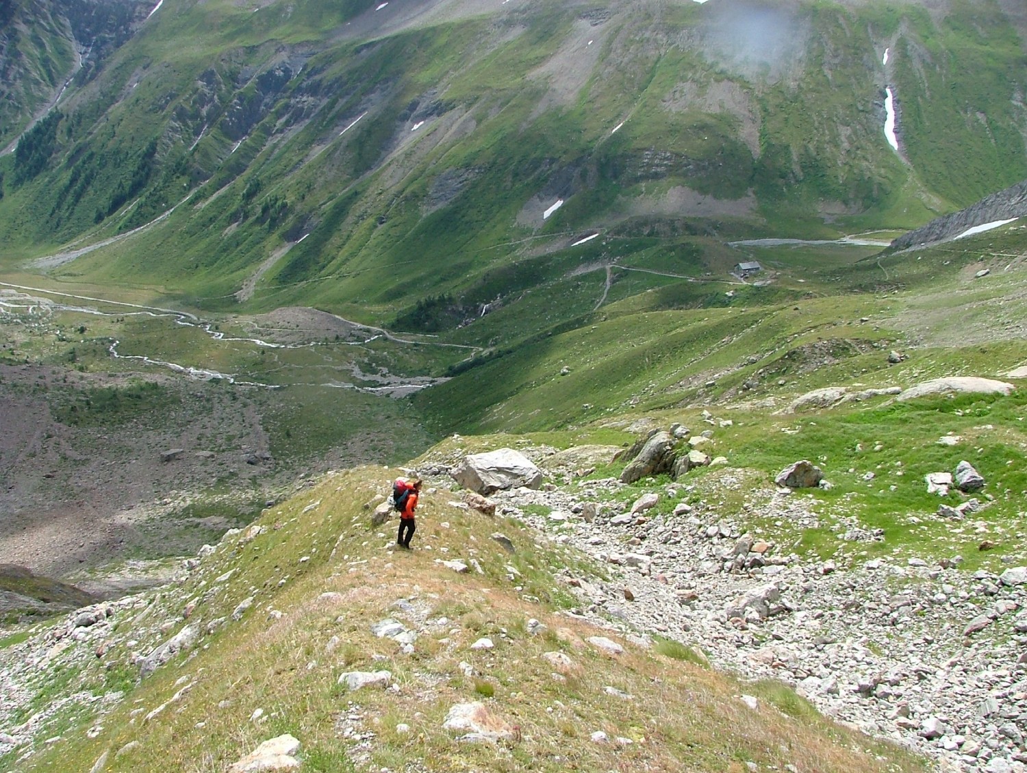 Tré la Tête, depuis la dernière moraine vers le refuge Elisabetta