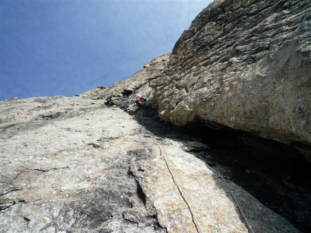 Aiguille Dibona - c'est ici que la voie Berthet-Boell-Stoffer part à droite