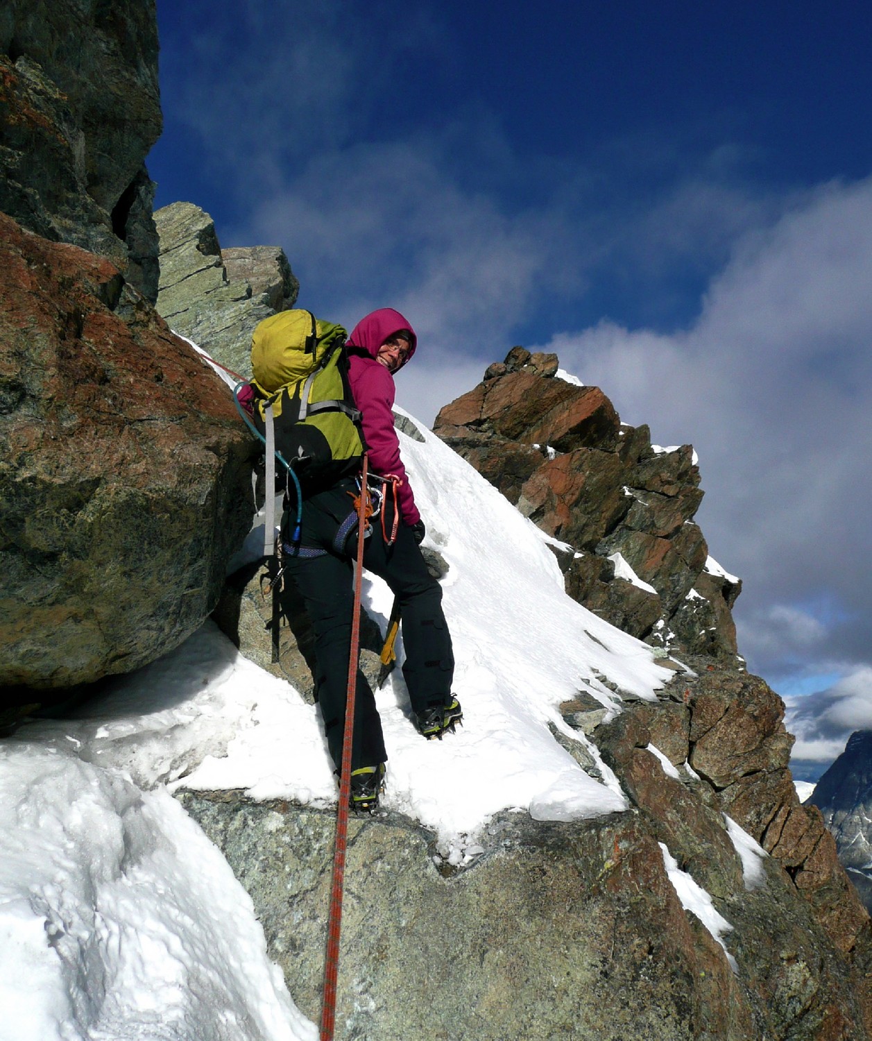 Passage mixte avant le rappel du Breithorn Oriental