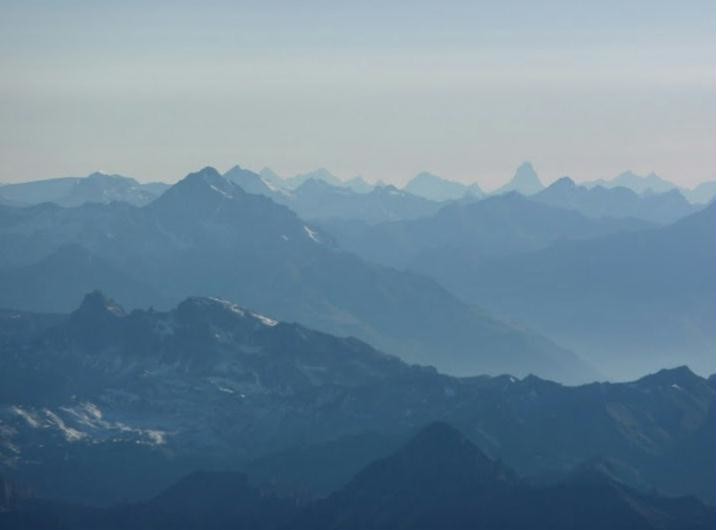 vue sur le Cervin, Mischablels, etc.