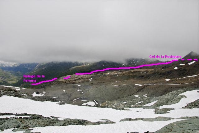 Première partie de l'itinéraire - depuis le glacier des Roches Blanches