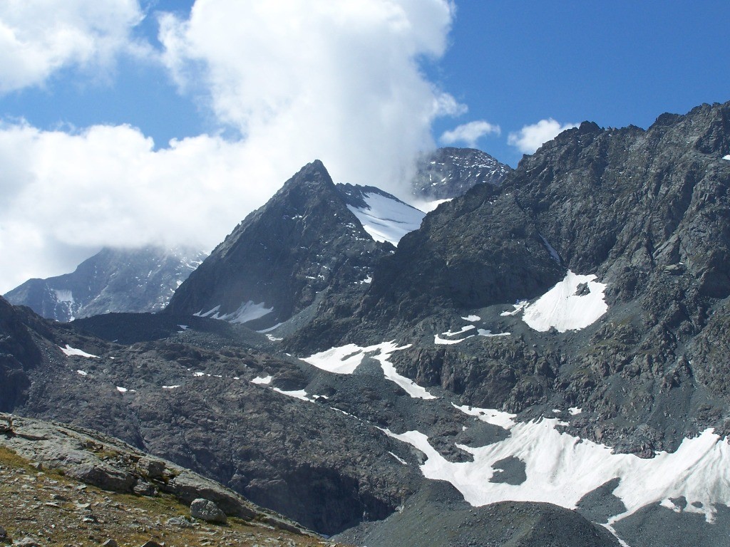 Pointe Marie, Ouille d'Arbéron et glacier d'arnès vus depuis Gastaldi (tour de la Bessanèse)