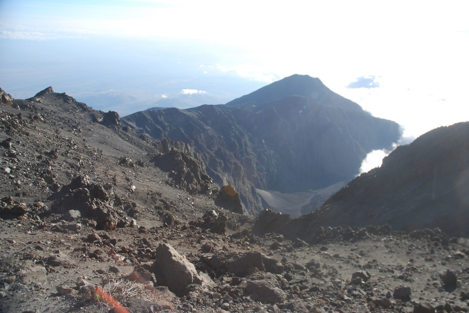 View below Meru summit to Little Meru