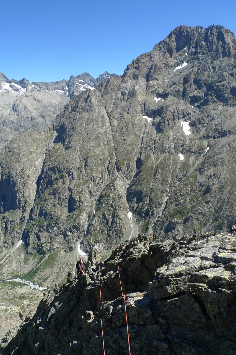 sur fond d'arête NW de la grande aiguille de la Bérarde