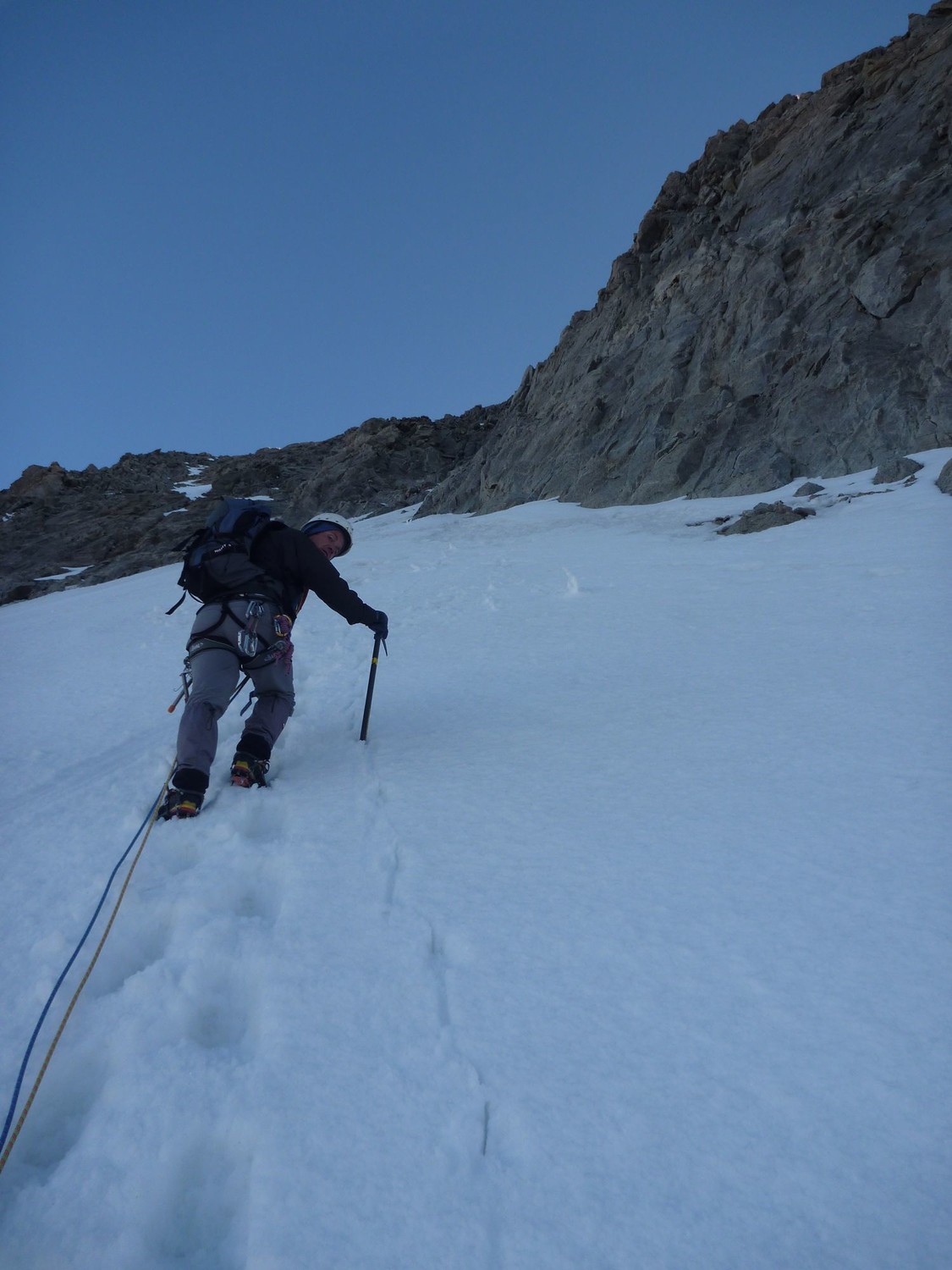 Traversée raide pour rejoindre le couloir final