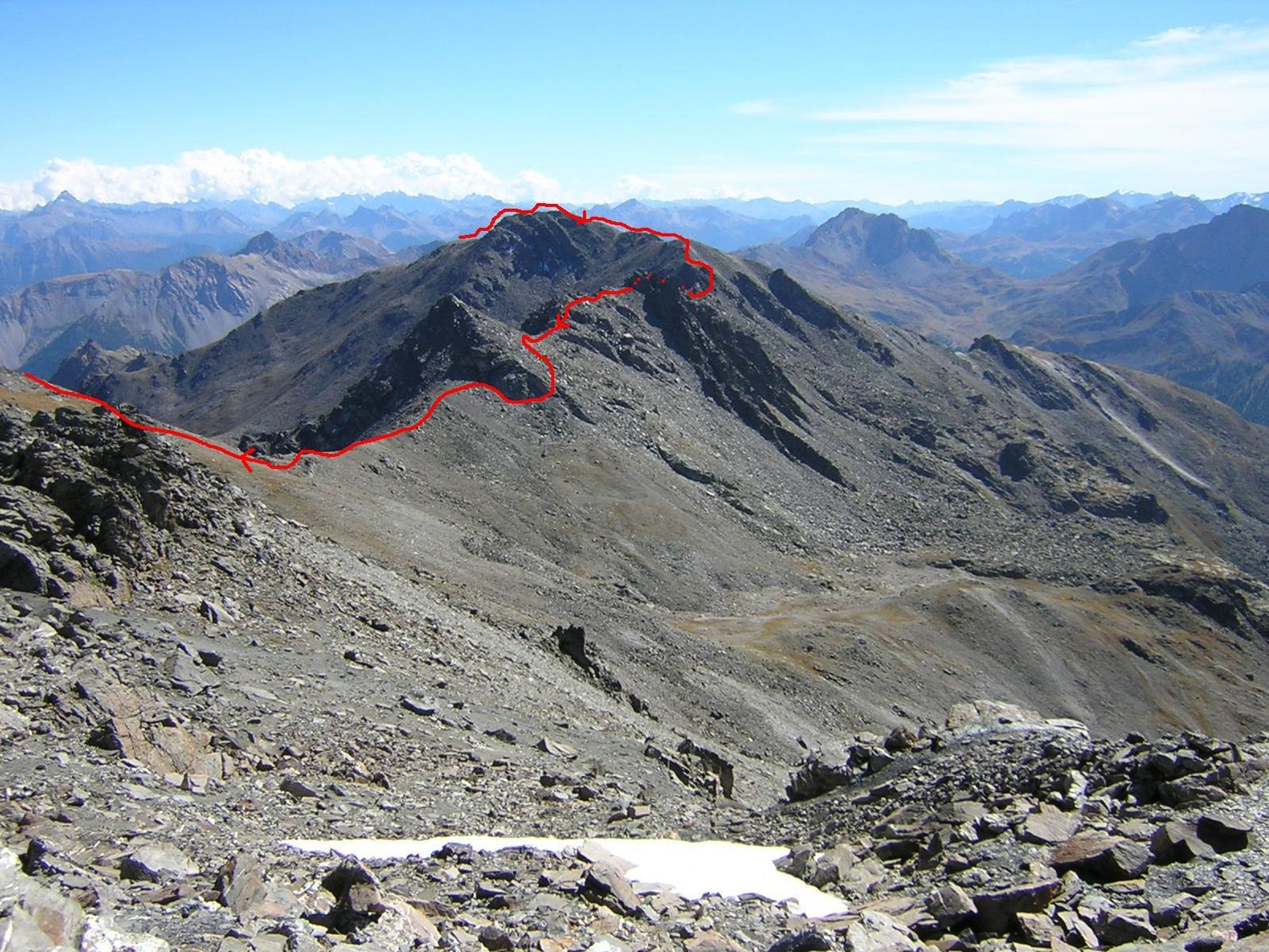 Tracé vue Nord Ouest depuis montée finale Pic