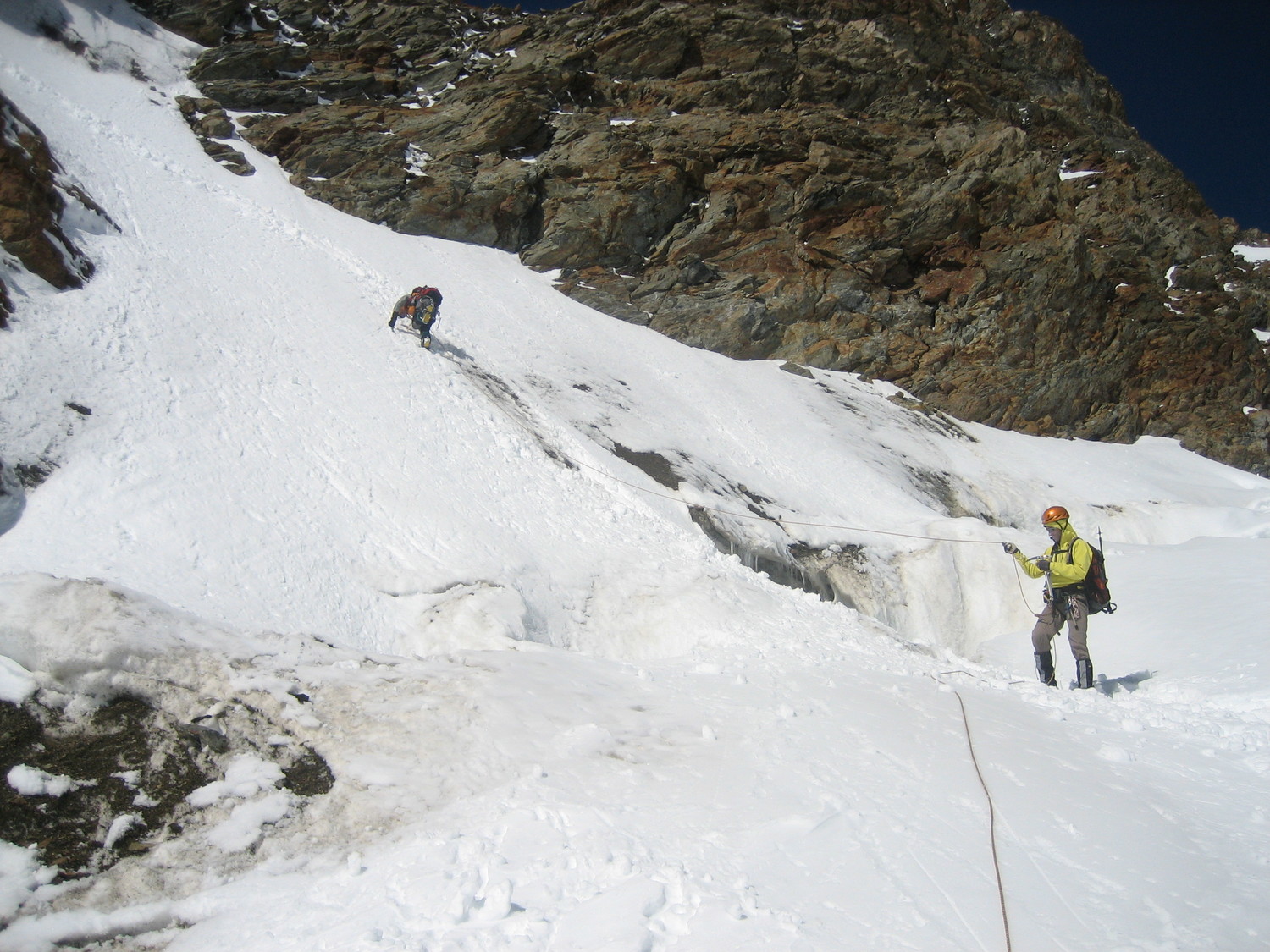 Jungfrau : petite pente au-dessus de la rimaye