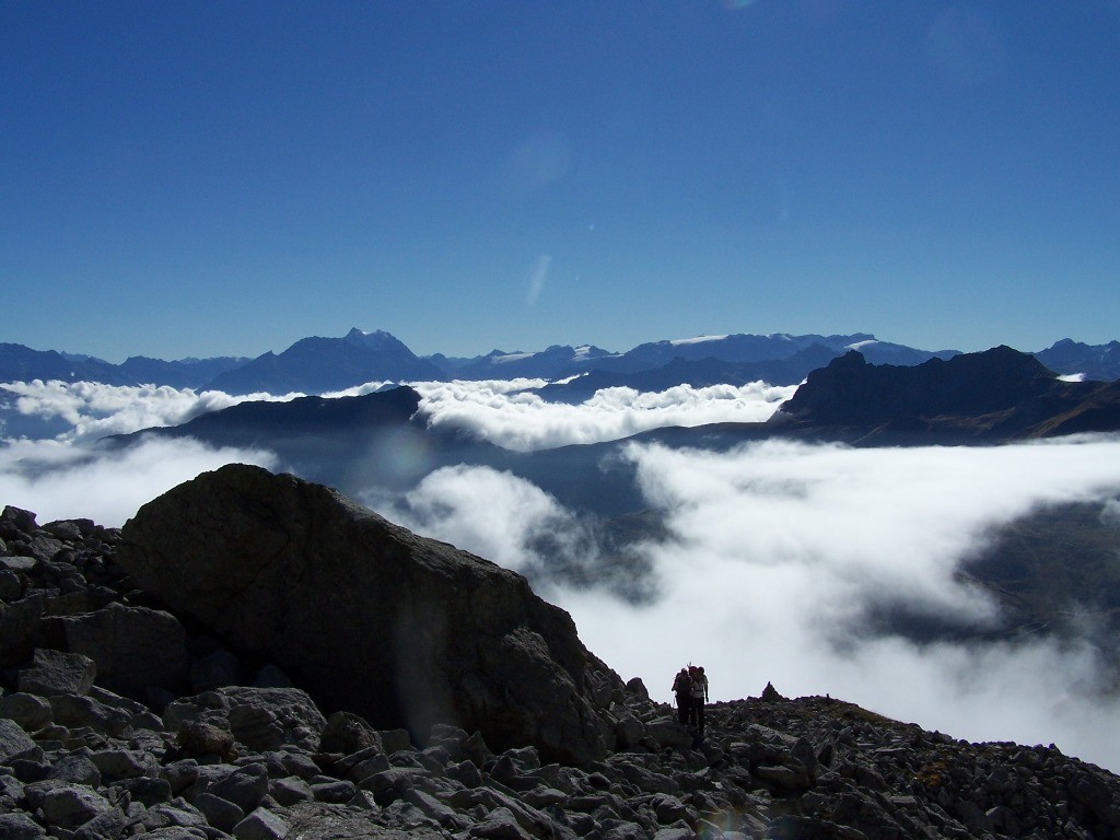 En arrivant sur la moraine, vu sur la Vanoise, gd pic de la lauzière