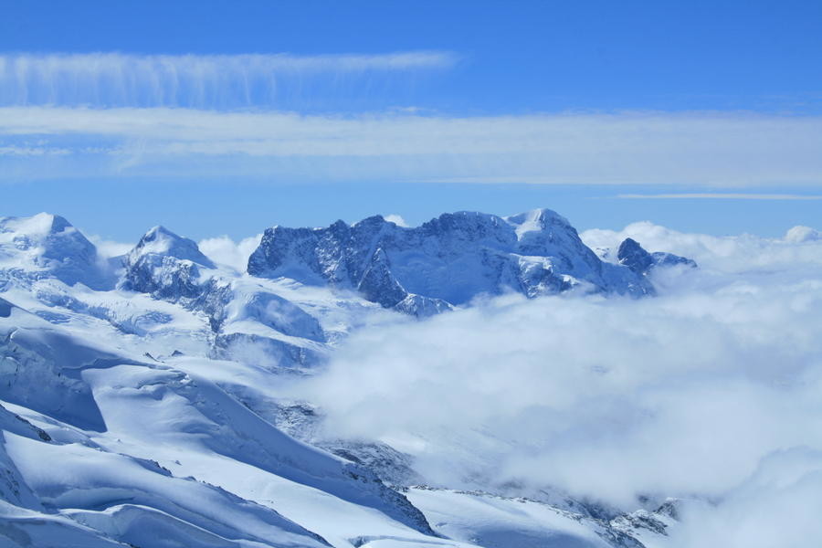 Castor, Pollux, Breithorn, Klein Matterhorn depuis Allalinhorn