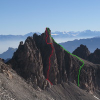 Aiguille d'Orny - classique Sud-Ouest - vue générale avec itinéraire montée et descente