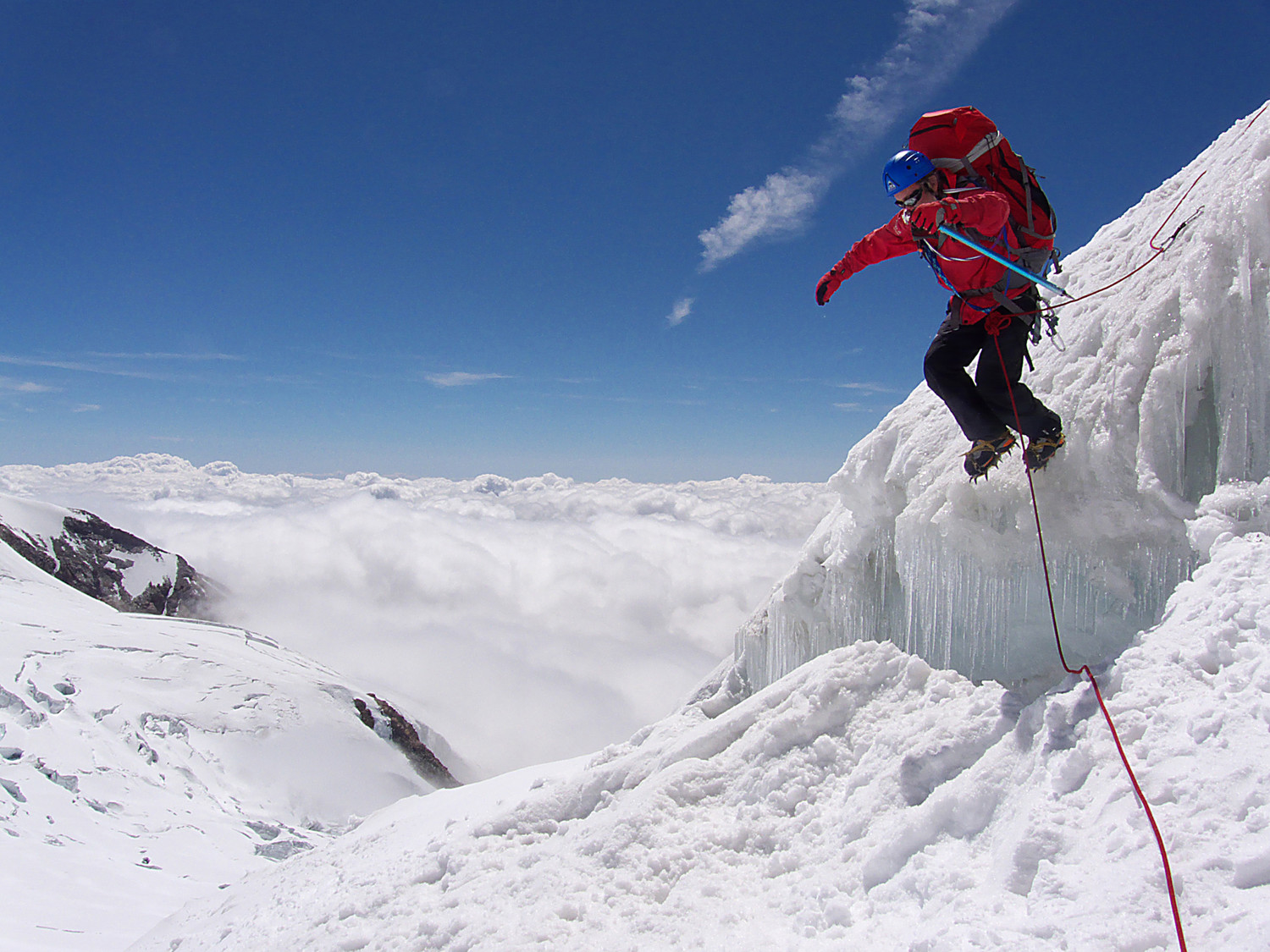 Saut de rimaye au Naso del Lyskamm