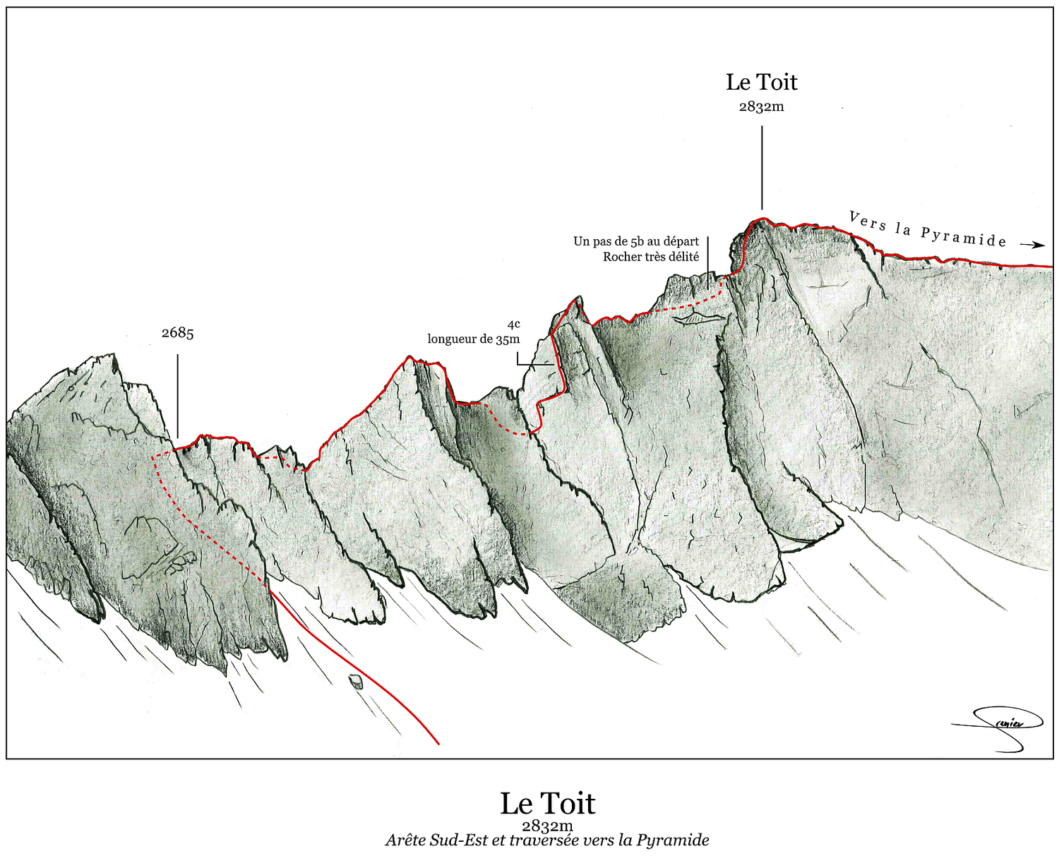 Le Toit: arête SE et traversée vers la Pyramide