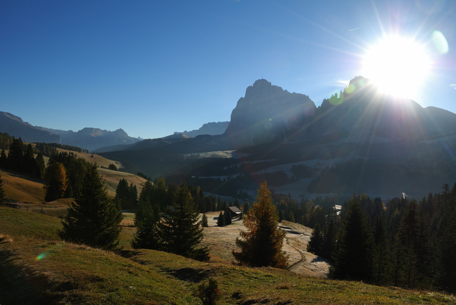 Plateau du Seiser Alm, au fond le Sassolungo