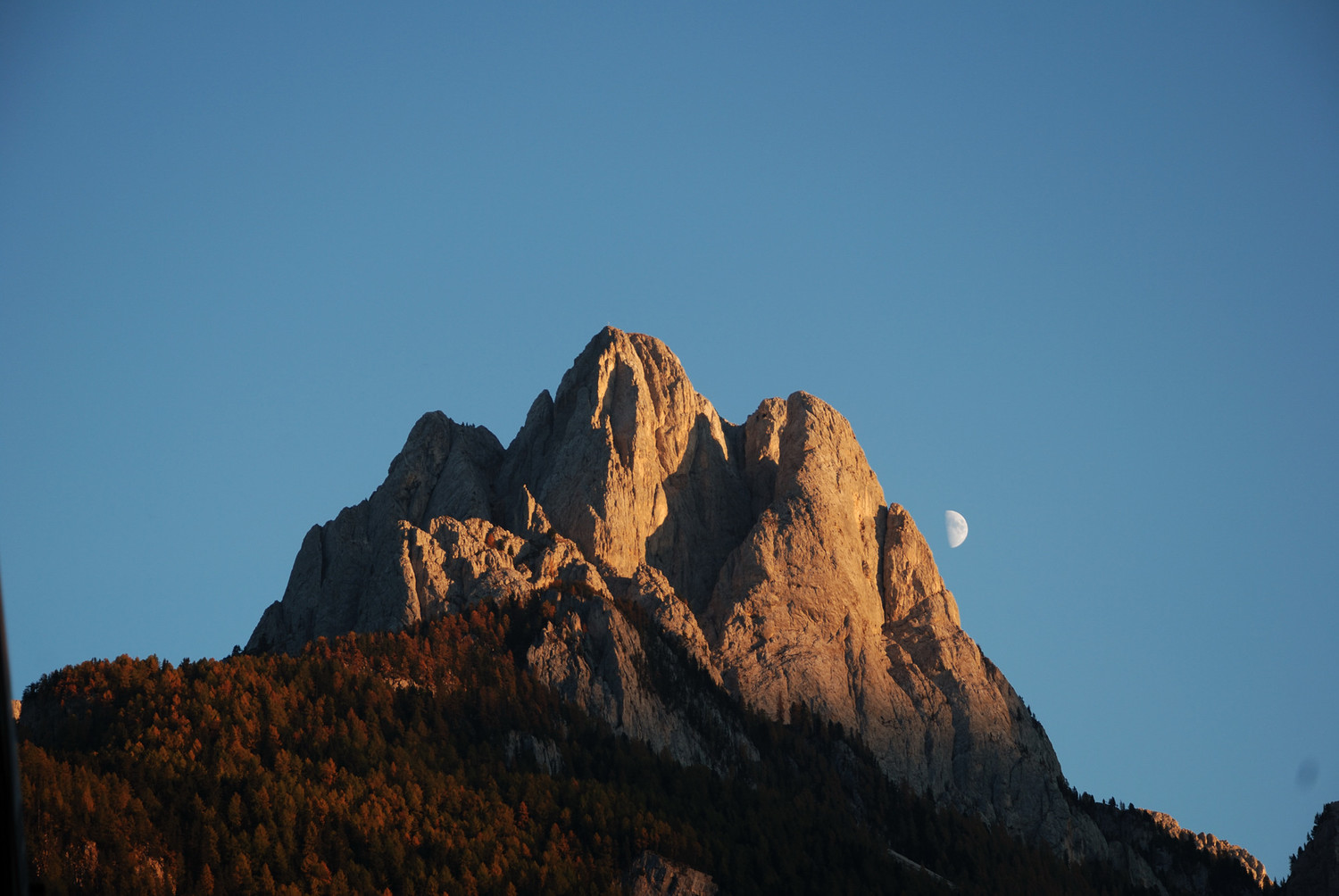 Sass da Dudesh depuis Pozza di Fassa, sur le chemin du retour
