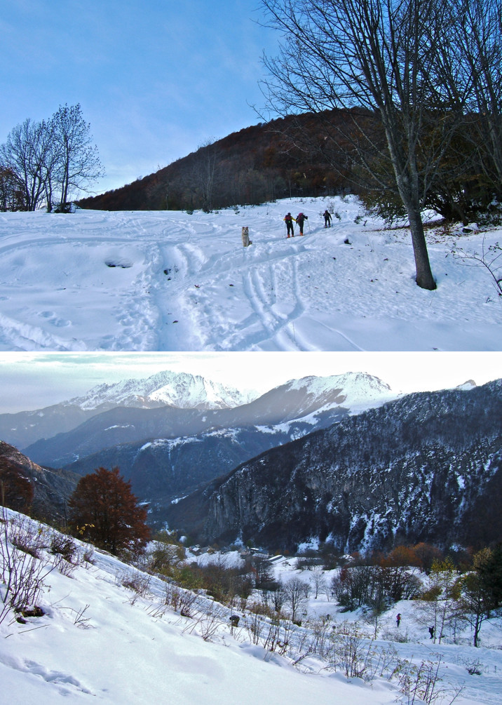 Départ bien enneigé avec une belle trace