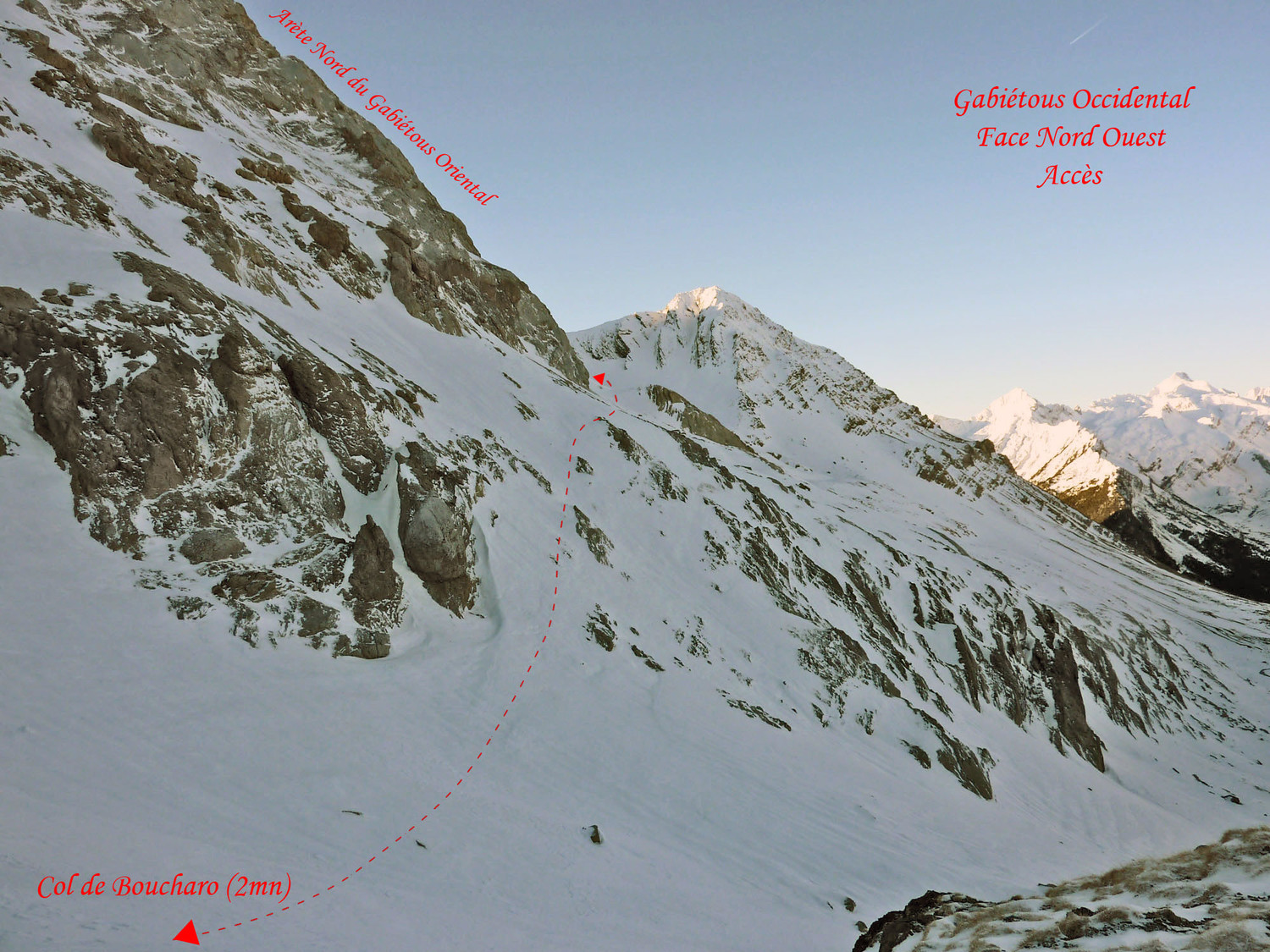 Gabiétous Occidental - Face NW classique - Accès depuis le col de Boucharo