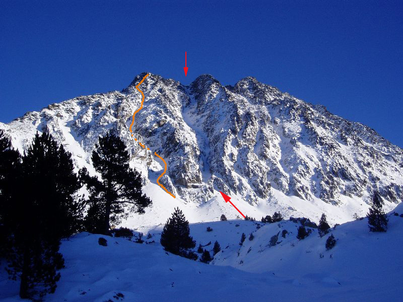 Pedros couloir NNW (à gauche) et NW (à droite)